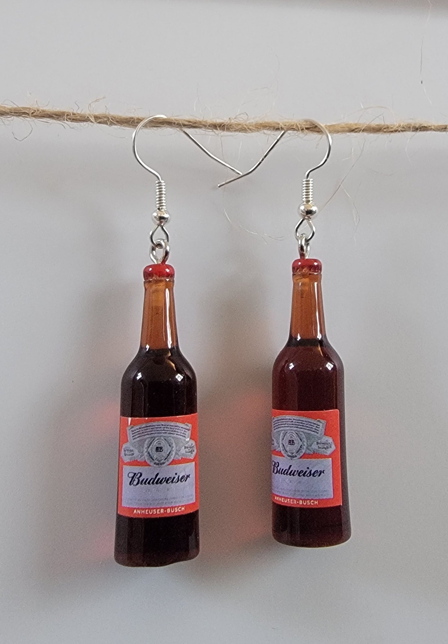 Bud Beer Dollhouse Miniature Bottle Drop Hook Earrings Hypoallergenic Ear Wires Novelty