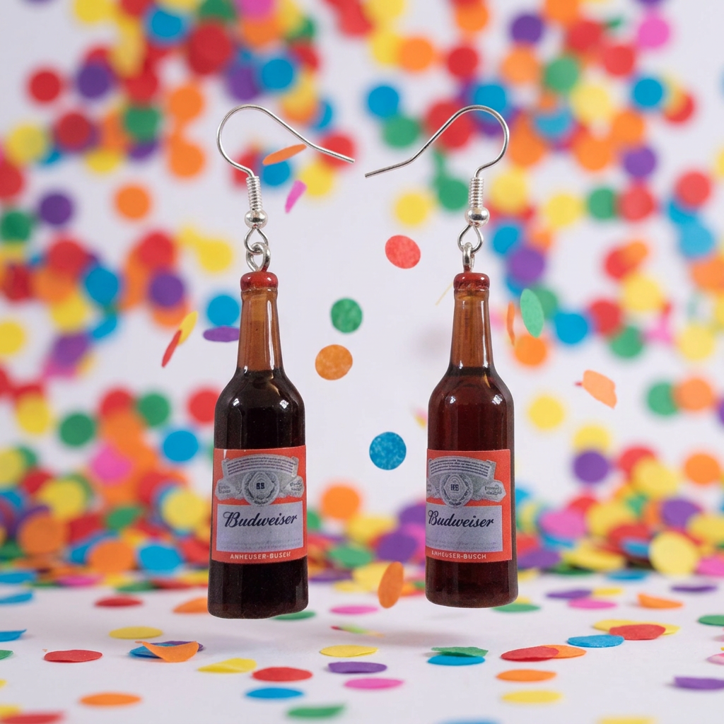 Bud Beer Dollhouse Miniature Bottle Drop Hook Earrings Hypoallergenic Ear Wires Novelty
