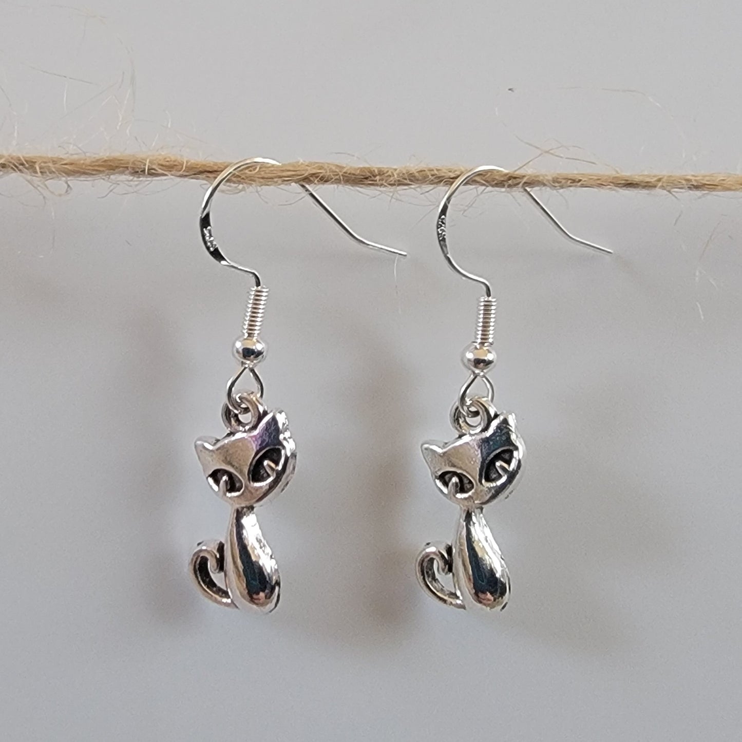 Stylized Metal Cat Drop Hook Earrings Hypoallergenic Ear Wires Novelty
