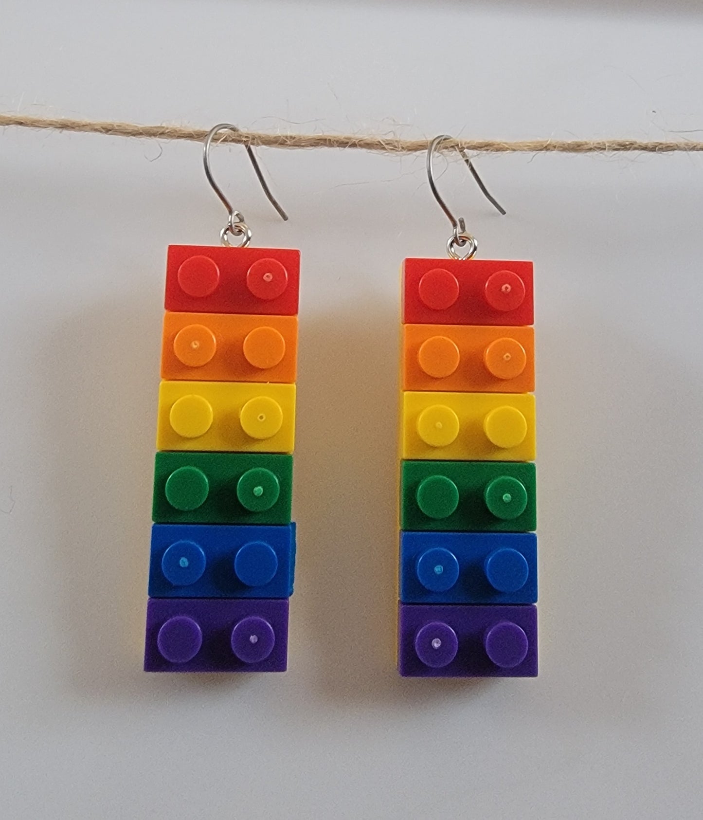 Rainbow Building Blocks Drop Hook Earrings Hypoallergenic Ear Wires Novelty