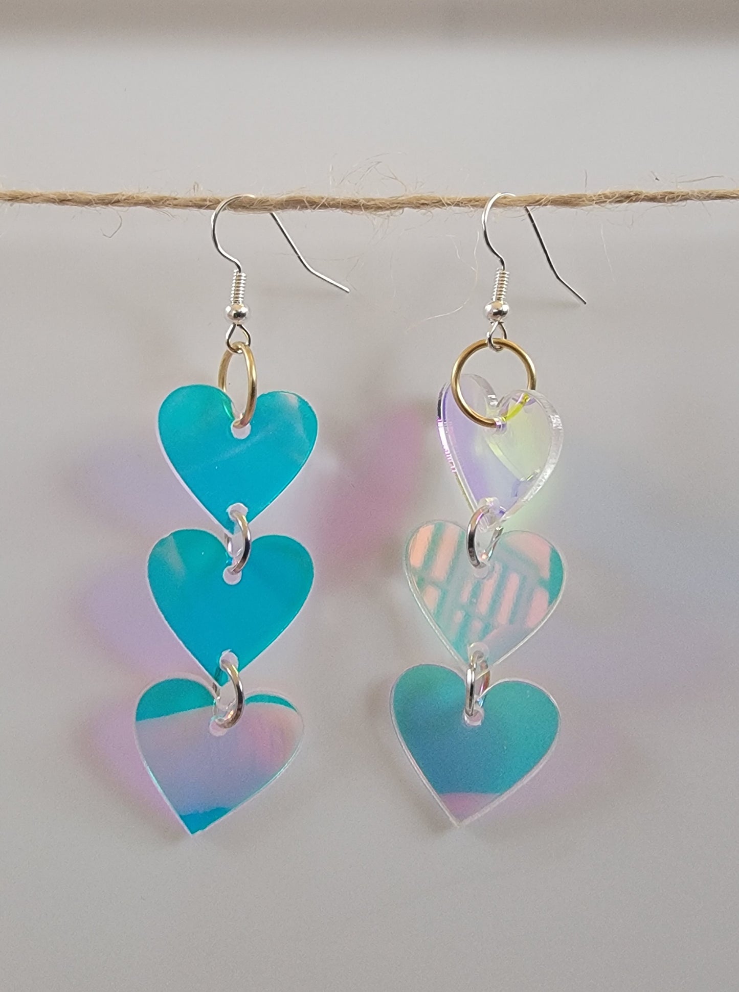 Acrylic Drop Dangle Iridescent Heart Earrings Hypoallergenic Ear Wires Novelty