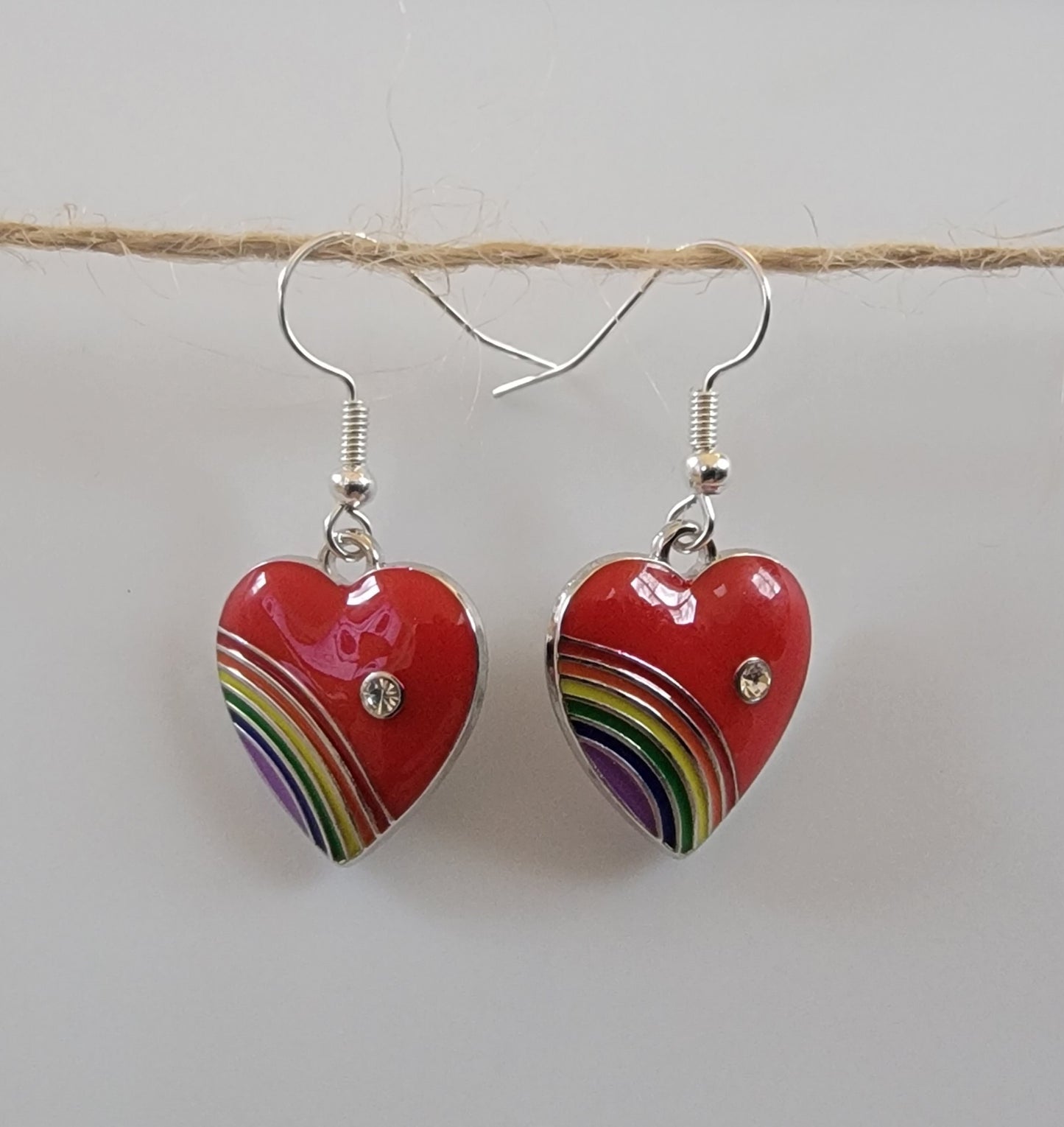 Black Rainbow Heart Drop Hook Earrings Hypoallergenic Ear Wires Novelty