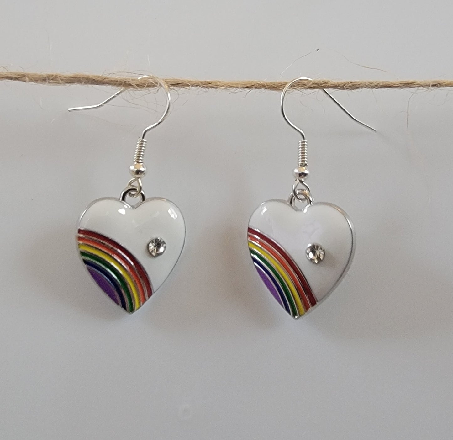 Black Rainbow Heart Drop Hook Earrings Hypoallergenic Ear Wires Novelty