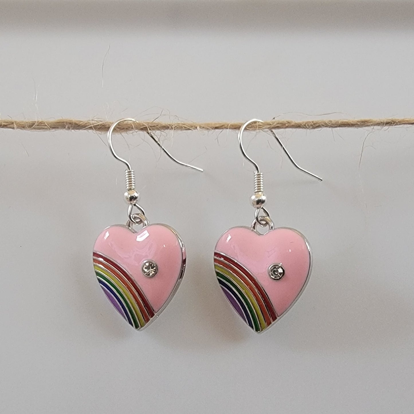 Black Rainbow Heart Drop Hook Earrings Hypoallergenic Ear Wires Novelty