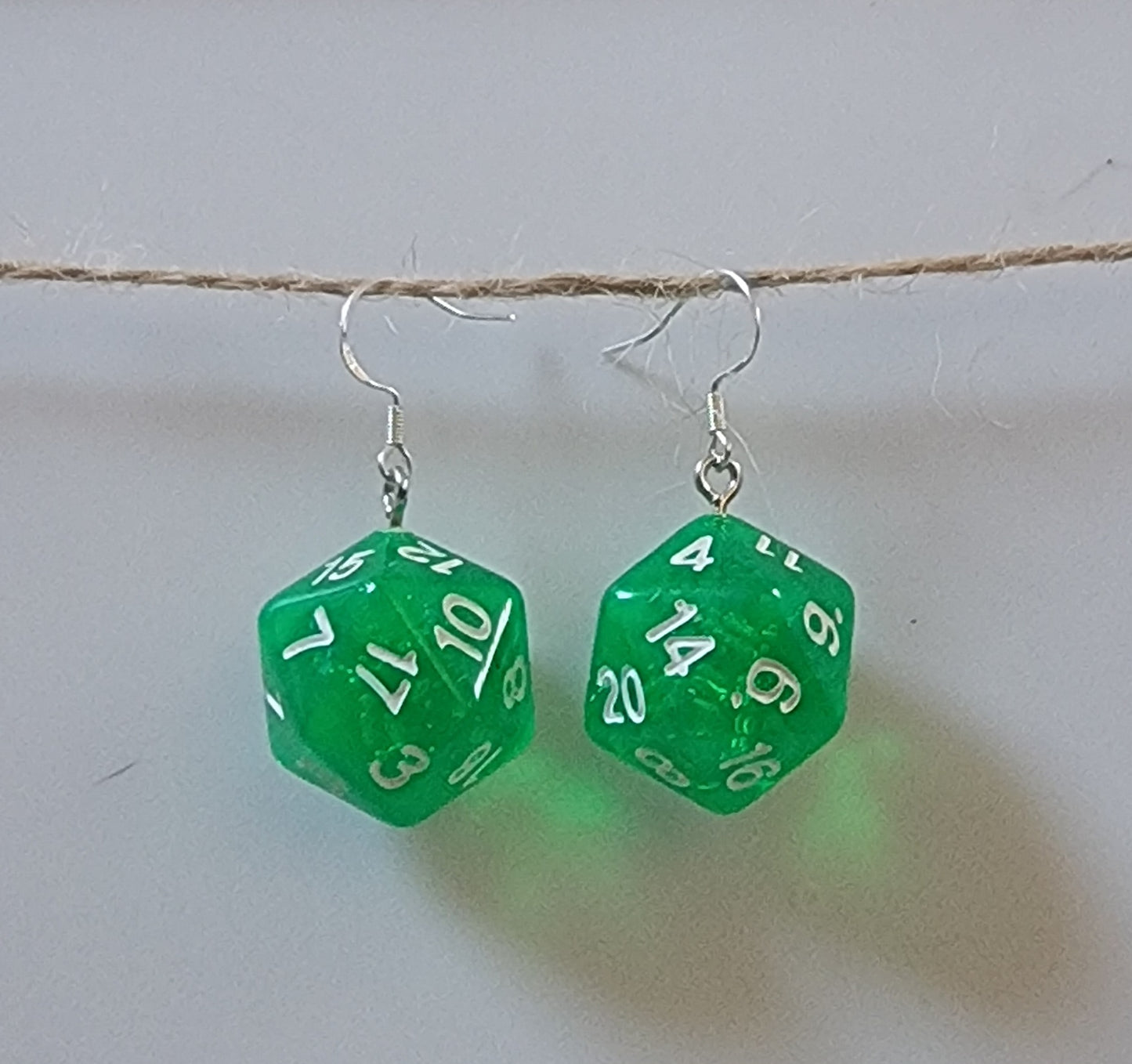 Resin 20 Sided Die Drop Hook Earrings Hypoallergenic Ear Wires Novelty Multiple Colors