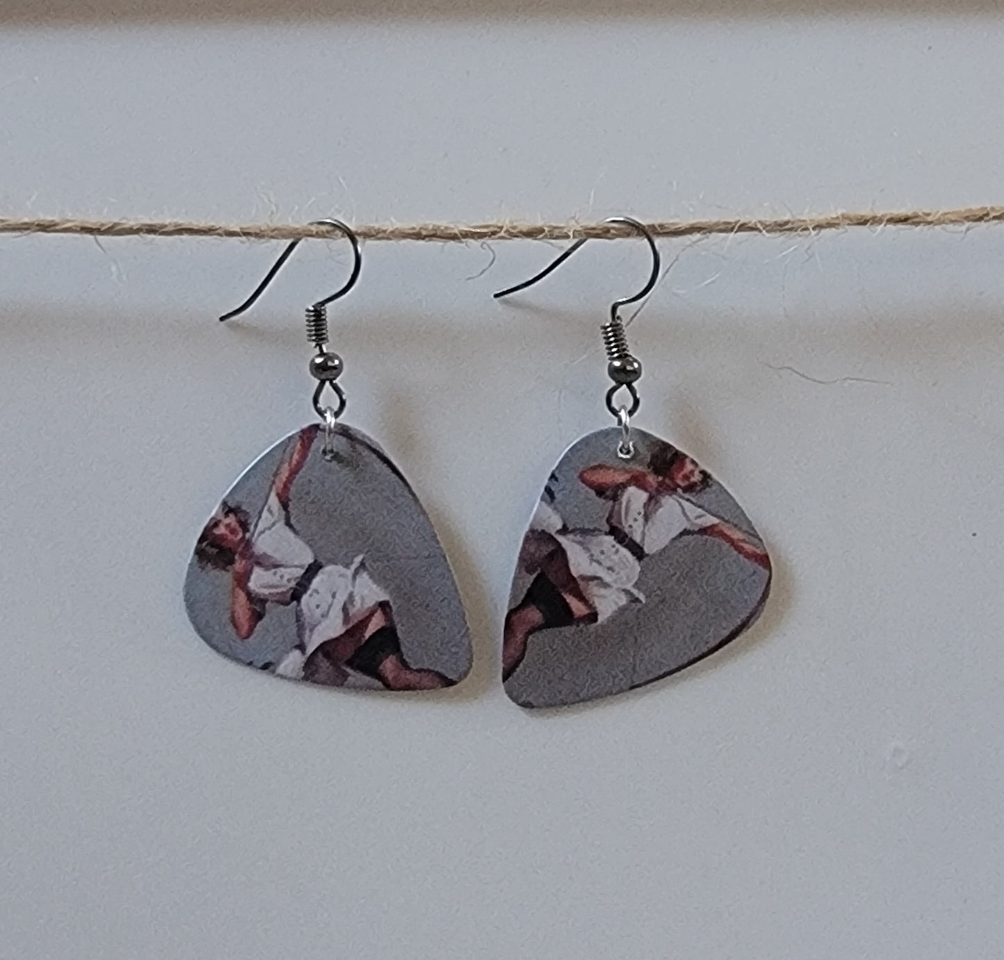 Guitar Pick Pin Up Girl Drop Hook Earrings Hypoallergenic Ear Wires Novelty