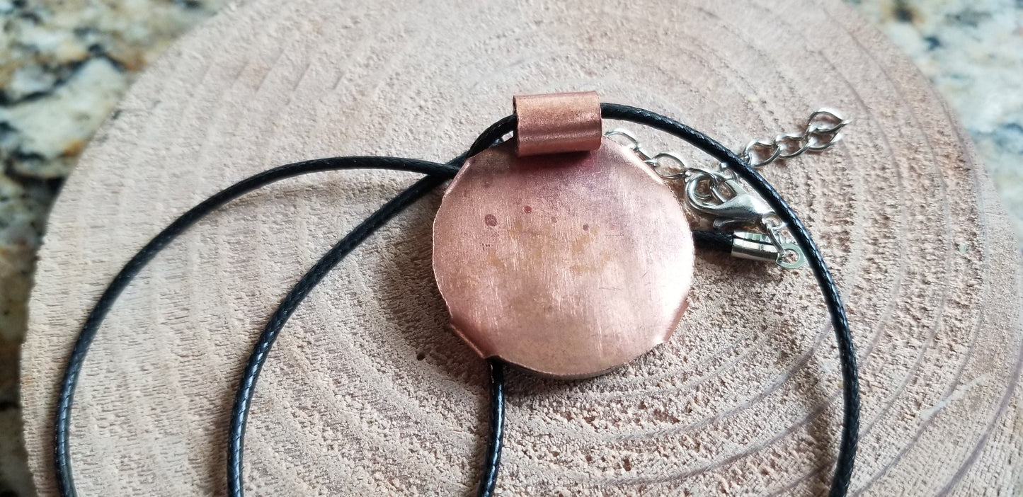 Pure Copper Prong Set Watch Movement Steampunk Pendant Cabochon Faux Leather Cord Clip