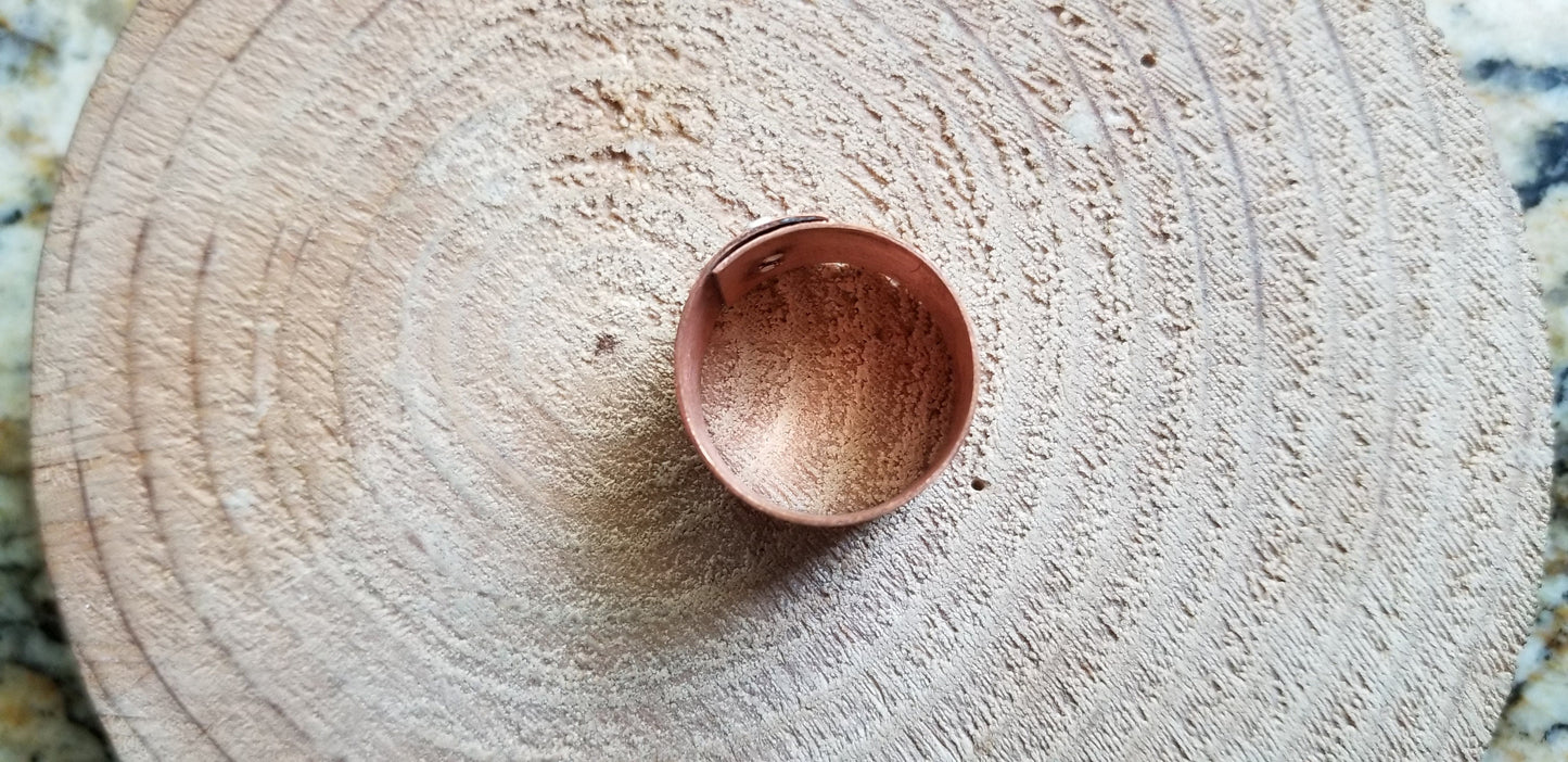 Pure Copper Sheet Riveted Band Ring Leaf Vein Etched Steampunk Women's Size 8.5