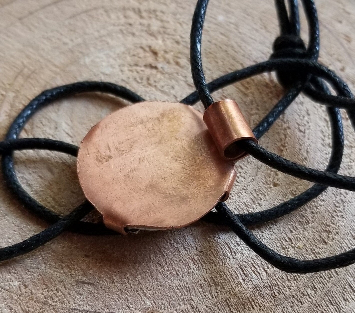 Pure Copper Prong Set Watch Movement Steampunk Pendant Cabochon Faux Leather Cord Clip