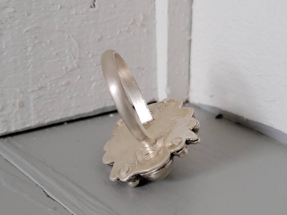 Sterling Silver Repurposed Vintage Bracelet Link Turned Ring Size 12 Riveted Sterling Setting