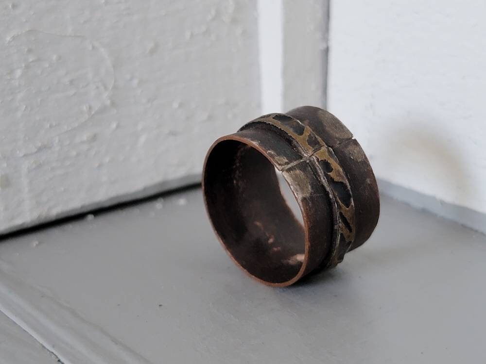 Copper and Decorative Brass Soldered Ring Women's Size 7.75