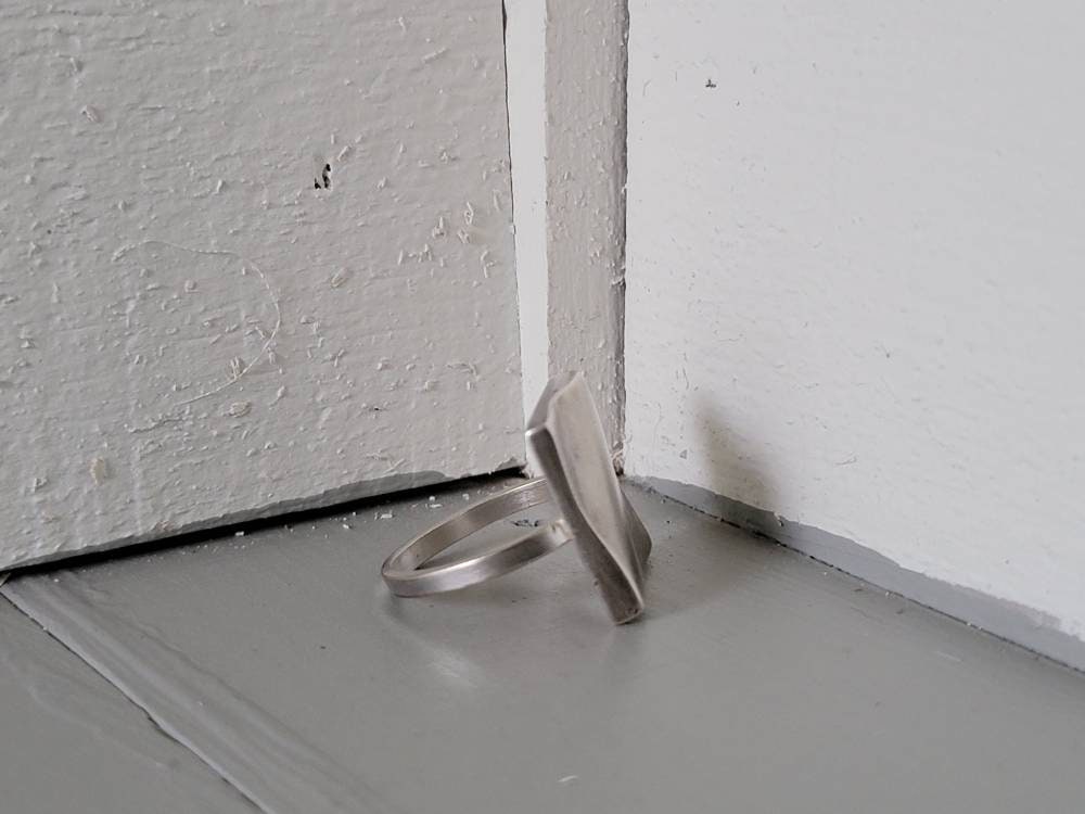 Sterling Silver Repurposed Cufflink and Bracelet Ring Size 9 Steampunk Recycled Geometric Design