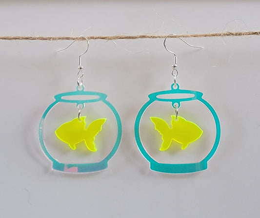 Acrylic Fish Tank Drop Earrings Hypoallergenic Ear Wires Novelty