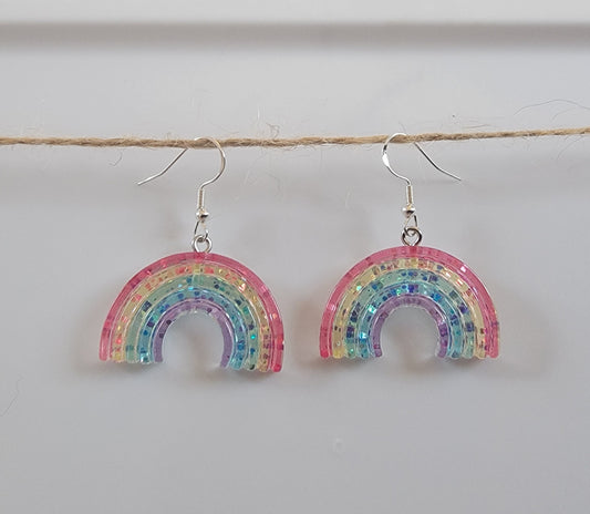 Rainbow Acrylic Drop Hook Earrings Hypoallergenic Ear Wires Novelty