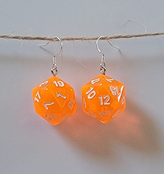 Resin 20 Sided Die Drop Hook Earrings Hypoallergenic Ear Wires Novelty Multiple Colors