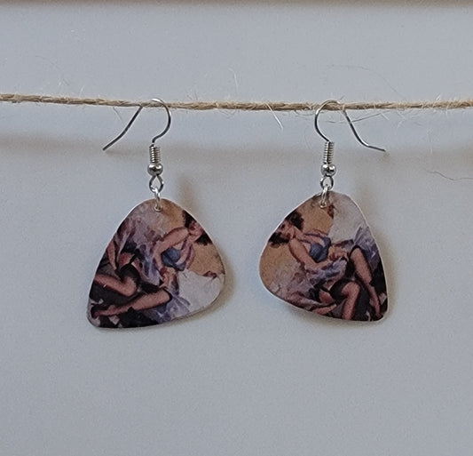 Guitar Pick Pin Up Girl Drop Hook Earrings Hypoallergenic Ear Wires Novelty