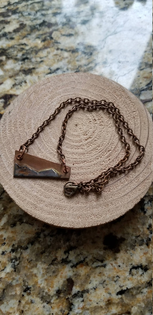 Copper On Copper Soldered "Mountains" Chain & Pendant 17 Inches Outdoors Landscape