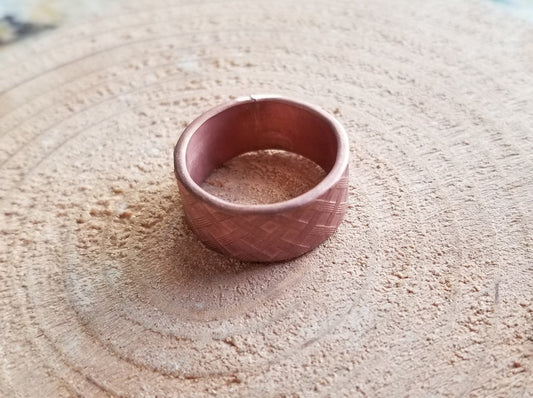 Pure Copper Sheet Basket Weave Wide Band Ring 8 Guage Steampunk Made to Order
