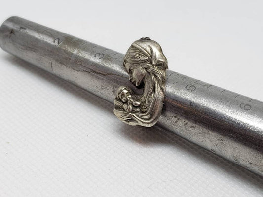 Recycled Pewter Mother and Child Pendant Ring Hand Fabricated Women's Size 6 Gumball Machine Project