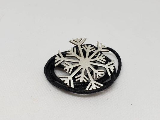 Hand Sawed Snowflake Sterling Silver Necklace Pendant Black Cotton Cord Repurposed