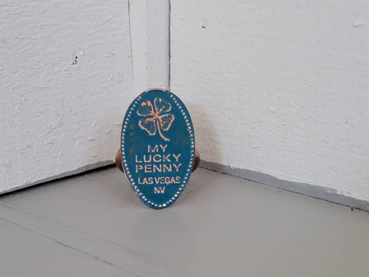 Recycled Flattened Souvenir Penny Ring Copper Band Hand Fabricated Women's Size 9.5 My Lucky Penny Las Vegas