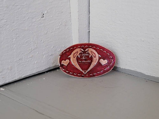 Recycled Flattened Souvenir Penny Ring Copper Band Hand Fabricated Women's Size 7.25 from Sea World Dolphins