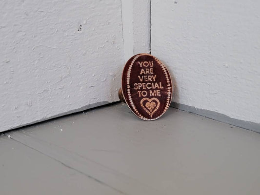 Recycled Flattened Souvenir Penny Ring Copper Band Hand Fabricated Women's Size 6.25 You Are Very Special to Me