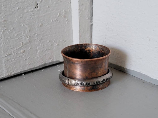 Copper Band Decorative Half Round Sterling Silver Spinner Ring Women's Size 9.25